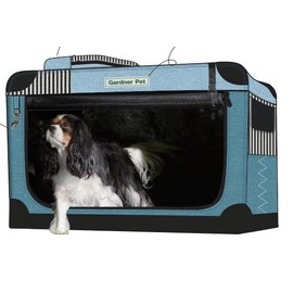 Gardner Pet Soft Collapsible Dog Crate - 36 Inch Portable Travel Dog Crate for Medium/Large Dogs Indoor & Outdoor, 3-Door Pet Crate with Durable Mesh Windows & Storage Bag, Blue