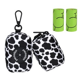 Petmolico Dog Poop Bag Holder Leash Attachment, Waste Bag Dispenser Zippered Pouch, Fits Any Leash, Includes Free Roll of Dog Bags, Poop Bag Dispenser - 2 Pack, Cow Pattern