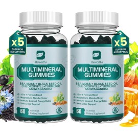 B BEWORTHS Sea Moss Gummies | Black Seed Oil Ashwagandha Chlorophyll | with Turmeric, Magne