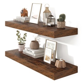 Heimlove 36 Inch Floating Shelves Set of 2-10.3 Inch Deep,Rustic Brown Wall Shelves for Storage & Decor-Heavy Duty with Invisible Brackets,Perfect for Living Room,Bathroom,Bedroom,Kitchen,Home Office