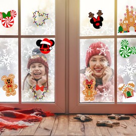 57pcs Christmas Window Clings Gingerbread Christmas Decorations Ginger Bread Man Mouse Castle Snowflake New Year Decor Merry Christmas Decals for Winter Snowflake Office Home Gingerbread Decorations