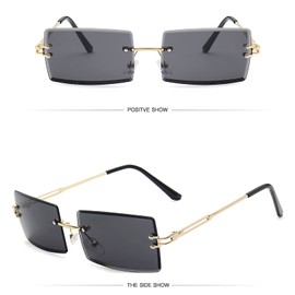 OSAGAMA Fashion Sunglasses Small Rectangular Rimless Glasses for Men and Women, black