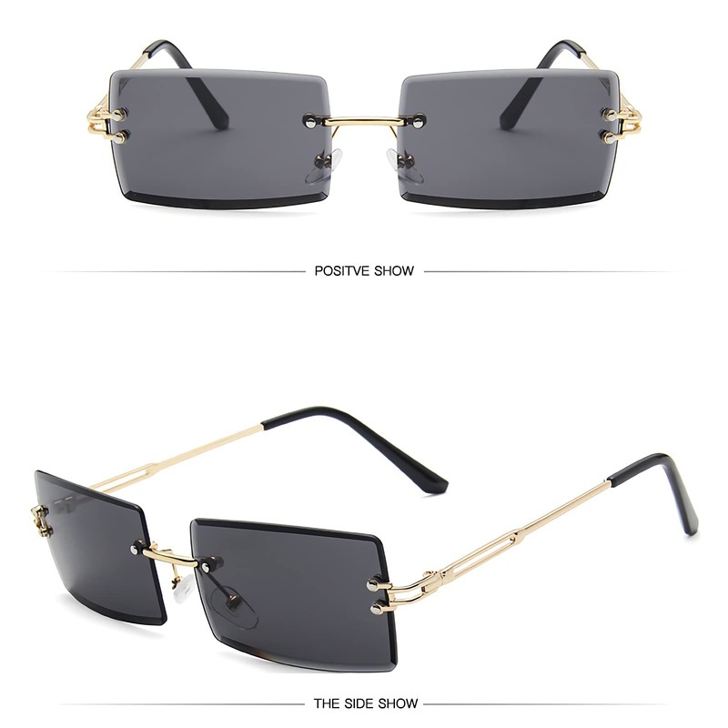 OSAGAMA Fashion Sunglasses Small Rectangular Rimless Glasses for Men and