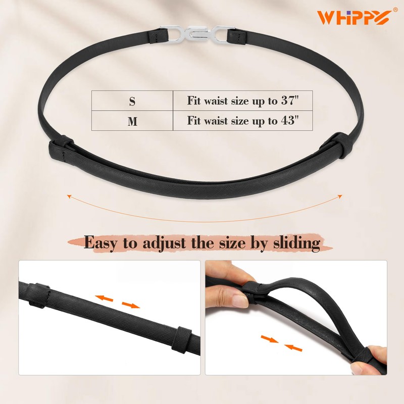 WHIPPY Women Skinny Leather Belt Adjustable Thin Waist Belt for