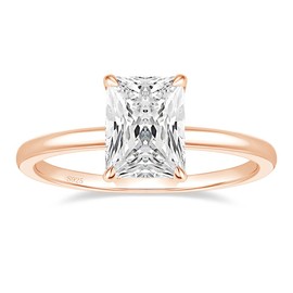 EAMTI 3CT 925 Sterling Silver Rose Gold Engagement Rings Radiant Cut Solitaire Cubic Zirconia CZ Wedding Promise Rings for Her Wedding Bands for Women Size 4