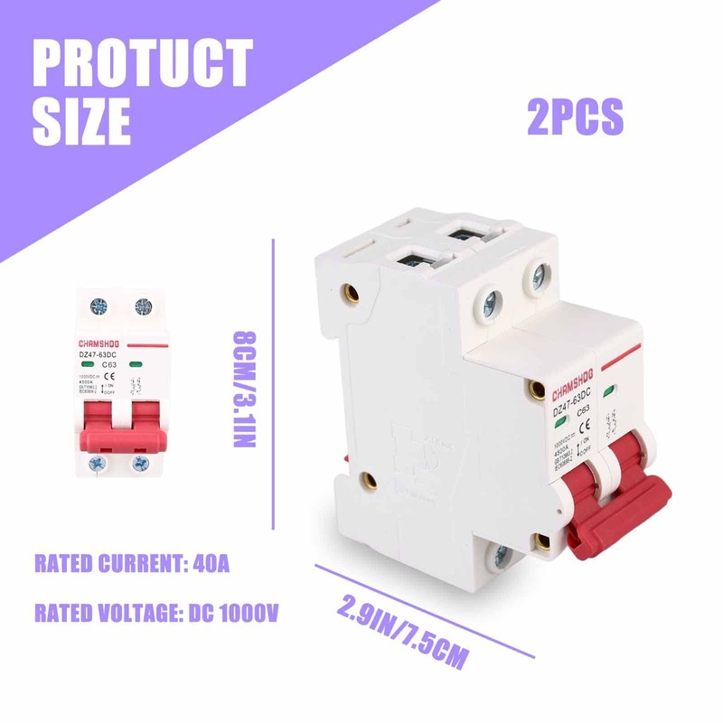 Pack of 2 DC Circuit Breakers, 1000 V DZ47-63Z-2P DC