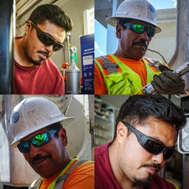 TOROE Eyewear Warp Around z87 FALCON Tr90 Frame Sunglasses w/Grade A Polarized Lenses (Matte Black | Black Emblem, Midnight Green)