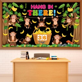 gisgfim Summer Jungle Monkey Countdown Bulletin Board Set End of School Year Classroom Decoration Jungle Monkey Paper Cutouts for Back to School Semester End Tree Wall Chalkboard Decor Teacher Supply