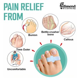 PEDIMEND Zehentrenner aus Silikongel mit 2 Löchern, Zehentrenner für überlappende Zehen, Ballenschutz, Uni, Fußpflege, Doppelschlaufe, Blau, 2 Paar