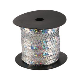 FONGKNOX 100 Yards Metallic Shiny Trim 6mm Sequin Trim Sewing Cords Flat Round Sequin Cord Ribbon Sequin Cord for DIY Sewing Crafts Jewelry Making Laser Silver