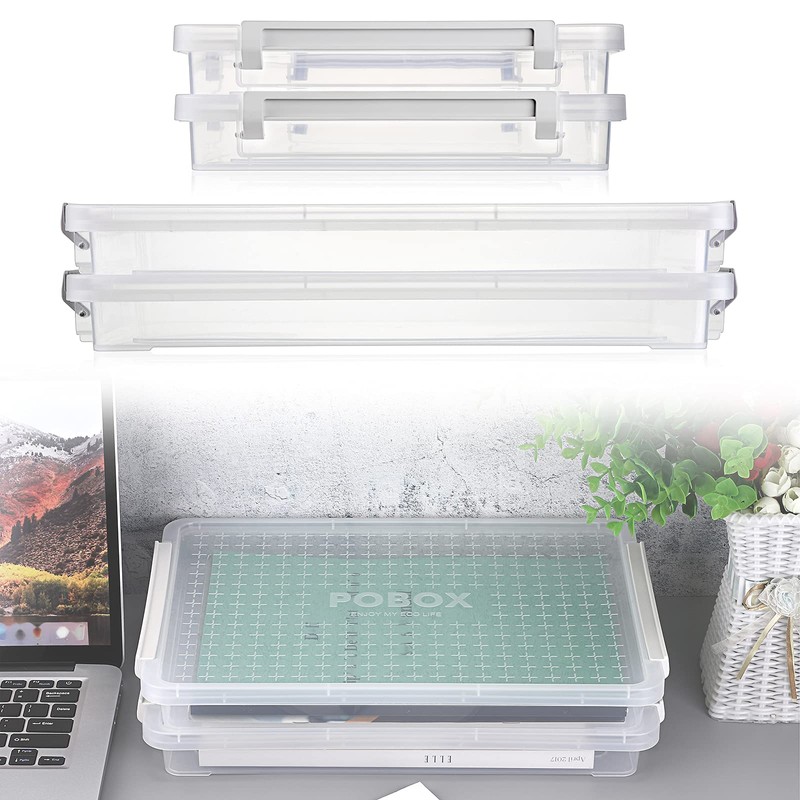 BTSKY 2 Pack A4 Plus Clear Plastic Stackable Storage Box