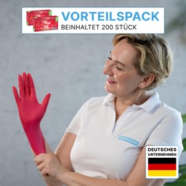 200 x ARNOMED Disposable Gloves Red (2 x 100 Pieces), Disposable Nitrile Gloves, Powder-Free, Rubber Gloves, Disposable Gloves, Nitrile Gloves, XS, S, M, L, XL