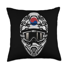 Motocross Dirt Bike BMX Rider Helmet Graphic Motocross Helmet with Flag of South Korea Throw Pillow, 18x18, Multicolor