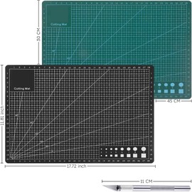 2 tapete de corte A3 Autorreparable,Incluye regla y cuchillo de corte tabla de corte para manualidades,Antideslizante,Doble Cara, 5 Capas, PVC, para Manualidades, Tela,Verde + negro