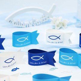 MEJOSER Pack of 36 Table Decorations Fish Communion Confirmation Christening Decoration Table Blue White Confirmation Communion Decoration Boy DIY Crafts Beautiful That You Are Here Gifts