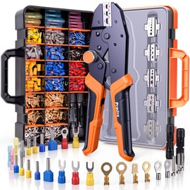 Preciva Crimping Tool Kit with 6 Interchangeable Jaws, Adjustable Ratchet Crimper with Pressure Knob, 361pcs Terminals, Ergonomic Handle & Storage Case – MC4 Crimping Tool for Electrical Work