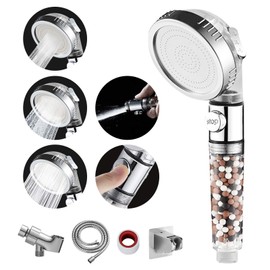 MIAOHUI Zenbody Shower Head with Filter Beads, 3 Modes Showerhead with On Off Switch, Handheld Eco Water Spa Shower Head with Hose, Adjustable Bracket, Self-adhesive Holder