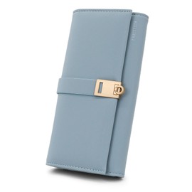 FuninCrea Ladies Purse Leather Women Wallets with 9 Credit Card Slots and ID Window, Large Capacity Womens Purse Long Ladies Wallet with 3 Cash Compartment and Zippered Coin Pocket (Blue)