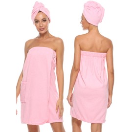 Knuffnee Women's Terry Towelling Sauna Kilt Sauna Towel Sauna Kilt with Pocket and Velcro Fastening, pink