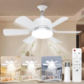 Ventiladores de Techo con Luces, Luz de ventilador E26/E27, Ajuste de 3 temperaturas de color, con función memoria, instalación rápida atornillada, universal para salón dormitorio (Blanco)