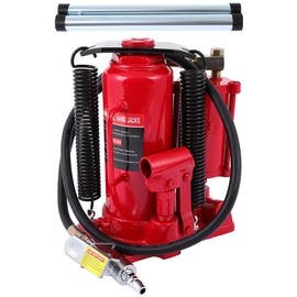 LSAILON 12 Ton Capacity Pneumatic Air Hydraulic Bottle Jack with Manual Hand Pump - Red