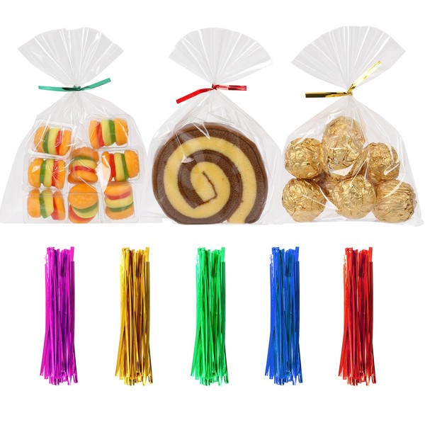 PPRAFDD 200 Pcs 5x7 Cellophane Treat Bags, Clear Goodie Bag