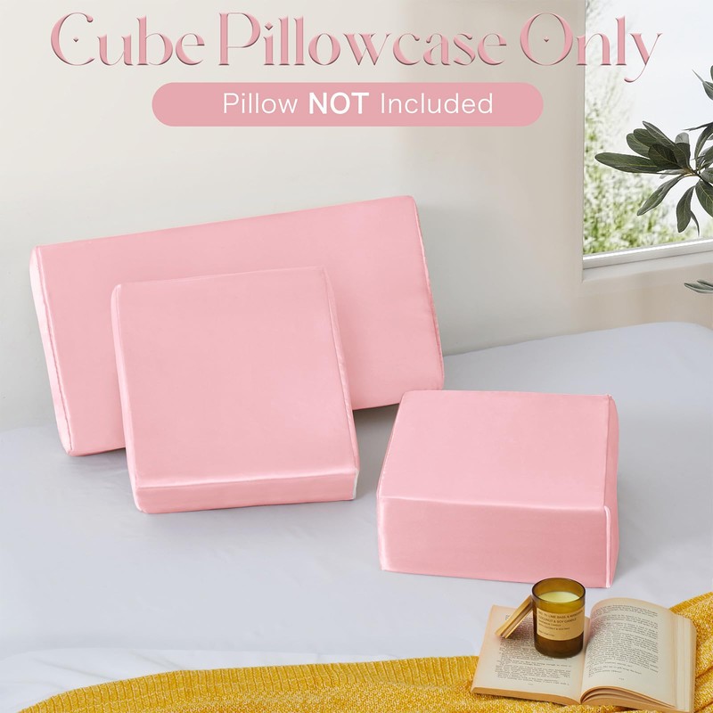VACVELT Satin Cube Pillow Case for Side Sleepers, Pink Satin