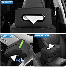 HOLDCY Car Tissue Holder - Universal Soft PU Leather Box with Quick-Release Clip for SUV/Truck/SUV, Extra Large Design Tissue Box Storage Fits Car Seat/Backrest/Center Console/Car Visor (Black)