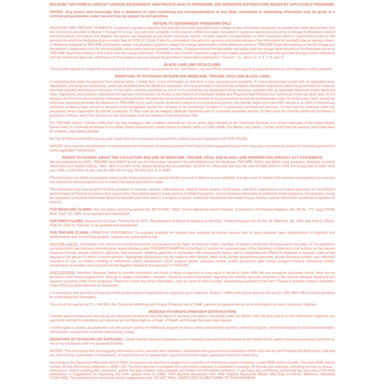 CMS-1500 Laser Printer Medical Claims Form - 2500 Sheets, Revised