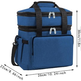 Double Deck Insulated Lunch Box, 17L Expandable Large Lunch Bag Leakproof Cooler Bag for Work/Picnic/Outdoor, Navy Blue