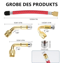 Kettion Valve Extension Car Valve Set, 2 Pieces 120 mm Valve Extension, Car Valve Adapter 45° 90° 135° Angle Valve, 6 Metal Valve Extension for Cars and Motorcycles