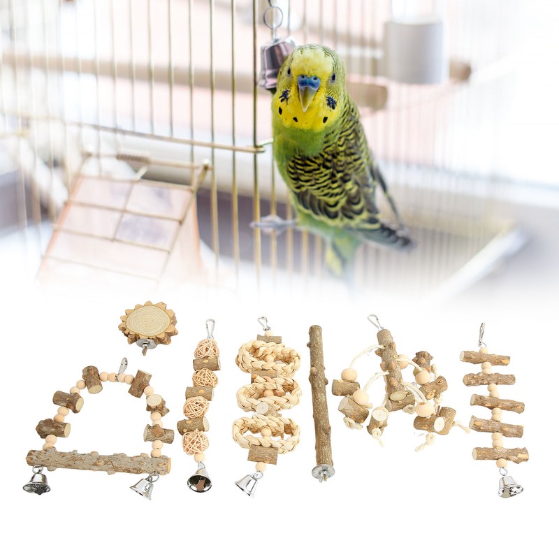 Bird Chewing Toys Hanging Natural Wood Parrot Swing Chewing Toys