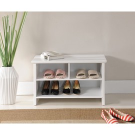 Kings Brand Furniture Wood Shoe Storage Cubby Bench, White (SB-0633)