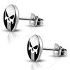 Stainless Steel Punisher Skull Round Circle Button Stud Post Earrings,