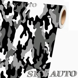 Sky Auto INC Black White Gray Camouflage Vinyl Car Wrap Film Sheet + Free Cutter & Squeegee (9FT x 5FT/108" x 60")