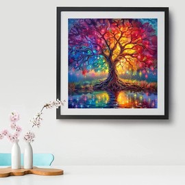 ZYJBD Tree of Life Diamond Painting, Adult Diamond Painting Pictures, Tree of Life, Colourful Magic Tree Diamond Painting, 5D Diamond Painting for Gift, Home, Wall Decoration, 30 x 30 cm