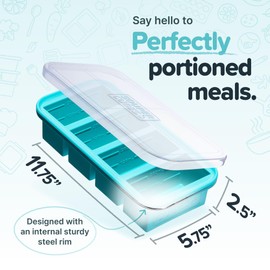 Souper Cubes 1 Cup Silicone Freezer Molds - Soup Cubes Perfect for Freezing Broth, Rice, Leftovers and More - Silicone Freezer Trays with Lids for Meal Prep - Aqua - 1-Pack