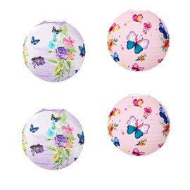 4pcs Floral Butterfly Paper Lanterns Party Decorations for Spring Summer Flower Floral Birthday Party Baby Shower Wedding Bridal