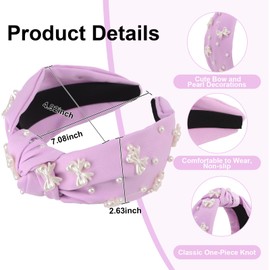 Uintoon Purple Headband Bow Pearl Knotted Headbands for Women Girls Cute Fashion Wide Headbands for Women Non Slip Hairbands Head Bands for Women's Hair Bow Hair Accessories
