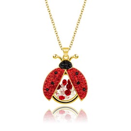 superchic Ladybug Necklace Red and Black Beetle Pendant Cute with Cubic Zirconia Floating Crystals For Women Gift(Gold Plating)