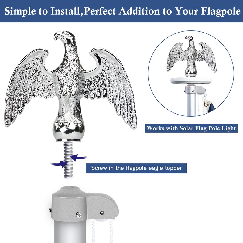 NQ Silver Flag Pole Eagle Topper Ornament, Aluminum Alloy Eagle