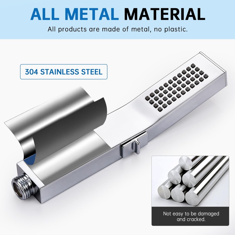 G-Promise All Metal Square 2 Function Handheld Shower Head, with
