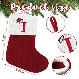 Christmas Stockings with Initial, Small Embroidered Letter Knit Red White Christmas Stocking Letter Monogram Hanging Xmas Stockings for Family Christmas Tree Fireplace Decoration (I)