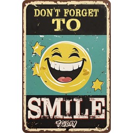 Vintage Tin Metal Sign Retro Wall Art for Bathroom Study Entryway Living Room and Bar Great Gift for Friends 12x8 Inch (Smile)