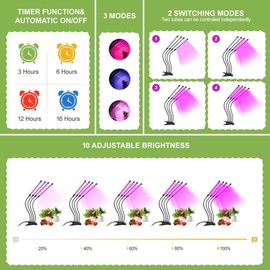 Plant Lamp LED Full Spectrum, 4 Heads 120 LEDs Grow Lamp with Remote Control, Memory Function, Timer and USB Adapter, 360° Adjustable Plant Light, 3 Light Modes and 10 Brightness Levels