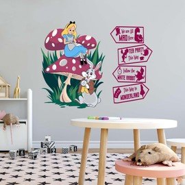 Cute Alice Tea Party Teatime Rabbit Mad Hatter Cheshire Cat Alice in Wonderland Adventurous Creative Minimalist Cartoon Girls Boys Kid Room Design Nursery Fun Home Vinyl Decoration Size (26x24 inch)