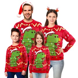 XiaoMoSha Christmas Jumpers for Men, Funny Dinosaurs Pattern Mens Christmas Jumpers Knitted Xmas Pullover Long Sleeve Matching Ugly Novelty Christmas Sweater for Holiday, Men, ColorfulDinosaurs, M