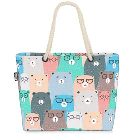 VOID Colourful Bear Glasses Comic Beach Bag Shopper 58 x 38 x 16 cm 23L XXL Shopping Bag Travel Bag Beach Bag, multicoloured