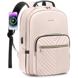 LOVEVOOK Laptop Backpack for Women 18.4 inch,Cute Womens Travel Backpack Purse,Professional Laptop Computer Bag,Waterproof Work Business College Teacher Bags Carry on Backpack with USB Port,Nude
