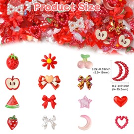 KitBeads 200Pcs Random Red Pink Nail Charms Heart Bowknot Star Strawberry Mixed Shapes Resin Cabochons for Nails Art DIY Crafts Decorations